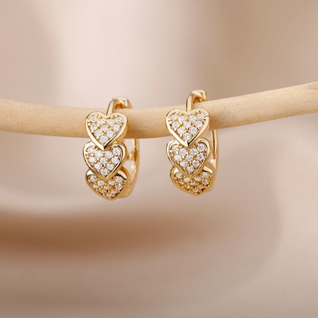 Aretes Corazones Oro - Plata oro
