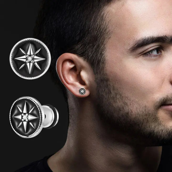 Aretes de Brújula Compass para Hombre con Rosa de los Vientos