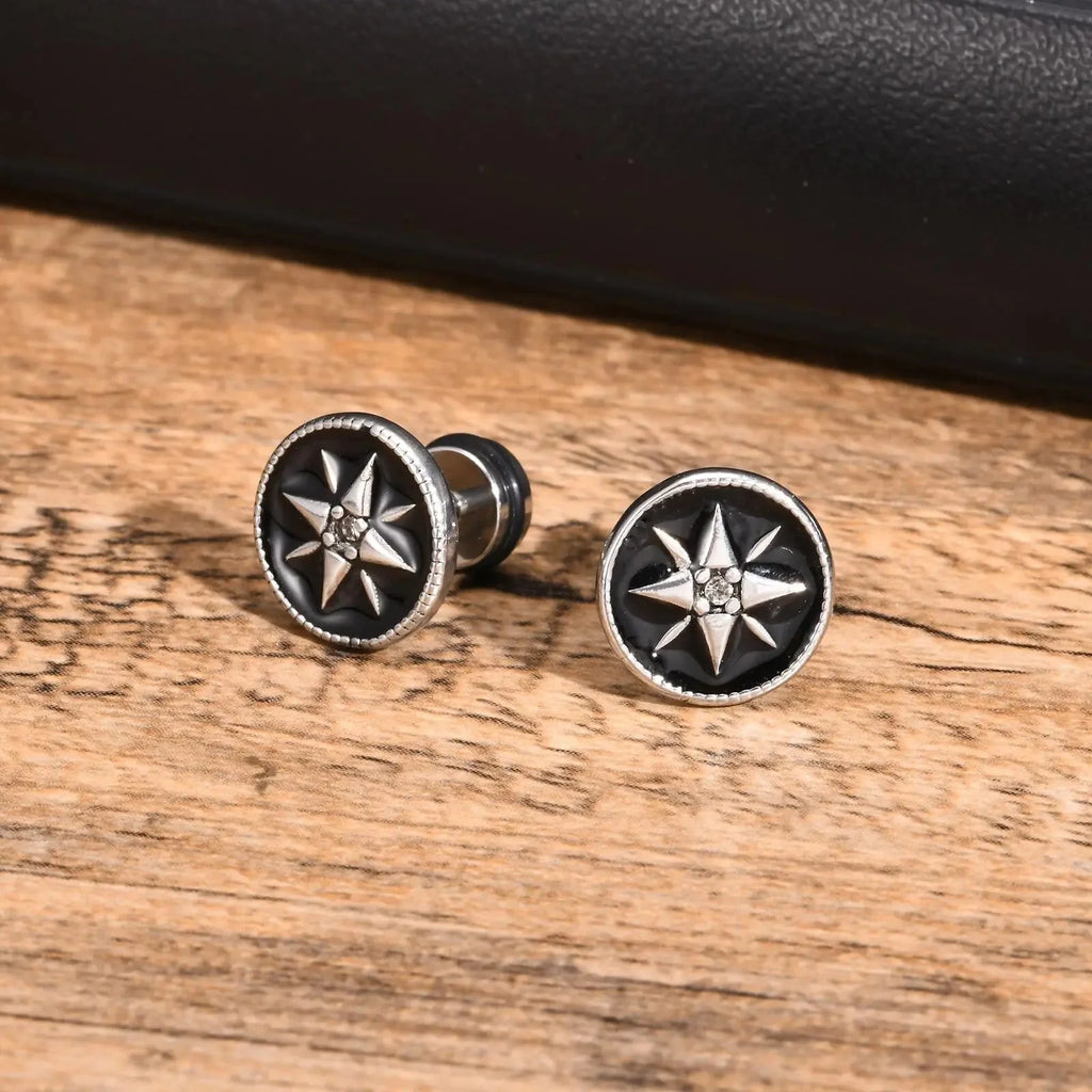 Aretes de Brújula Compass para Hombre con Rosa de los Vientos