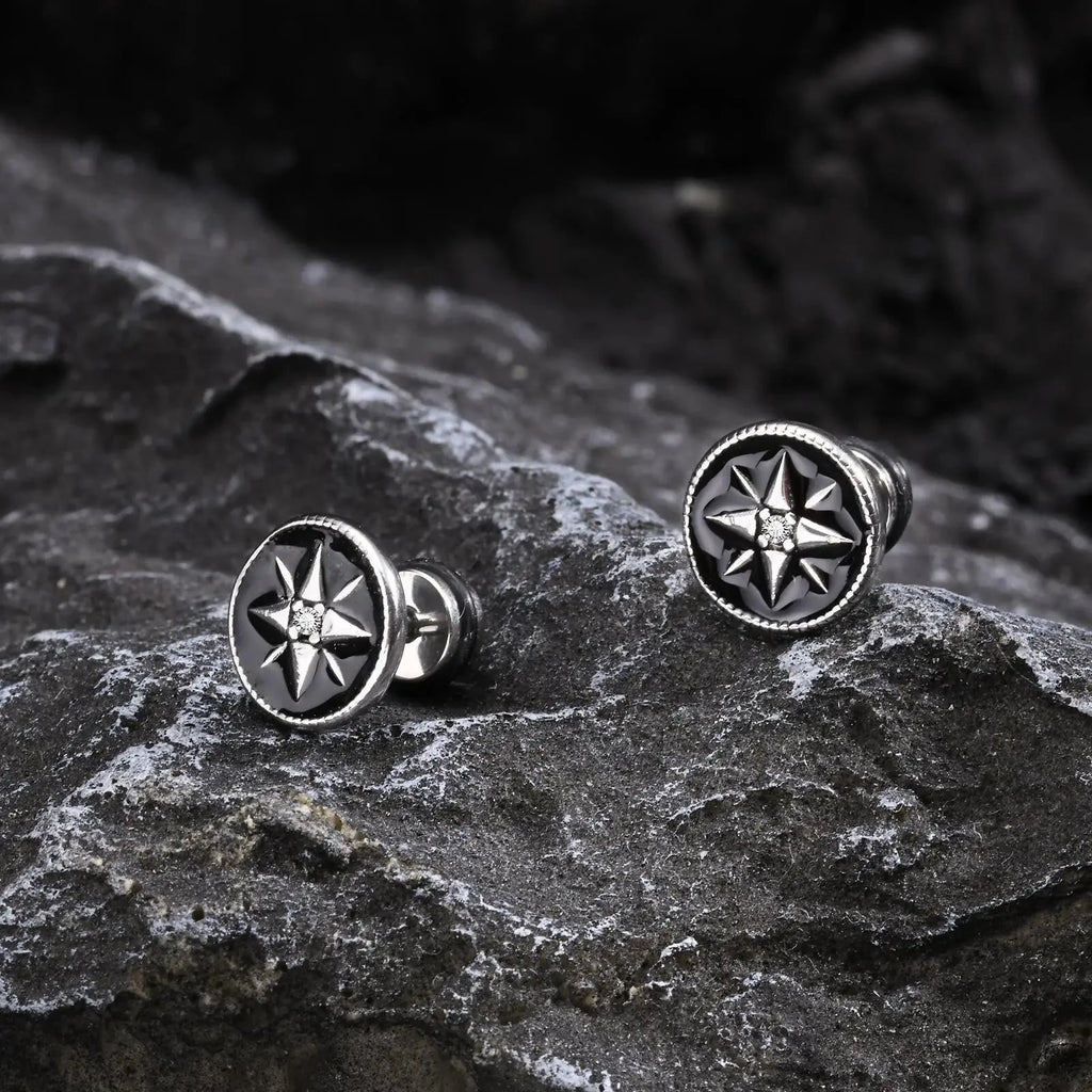 Aretes de Brújula Compass para Hombre con Rosa de los Vientos