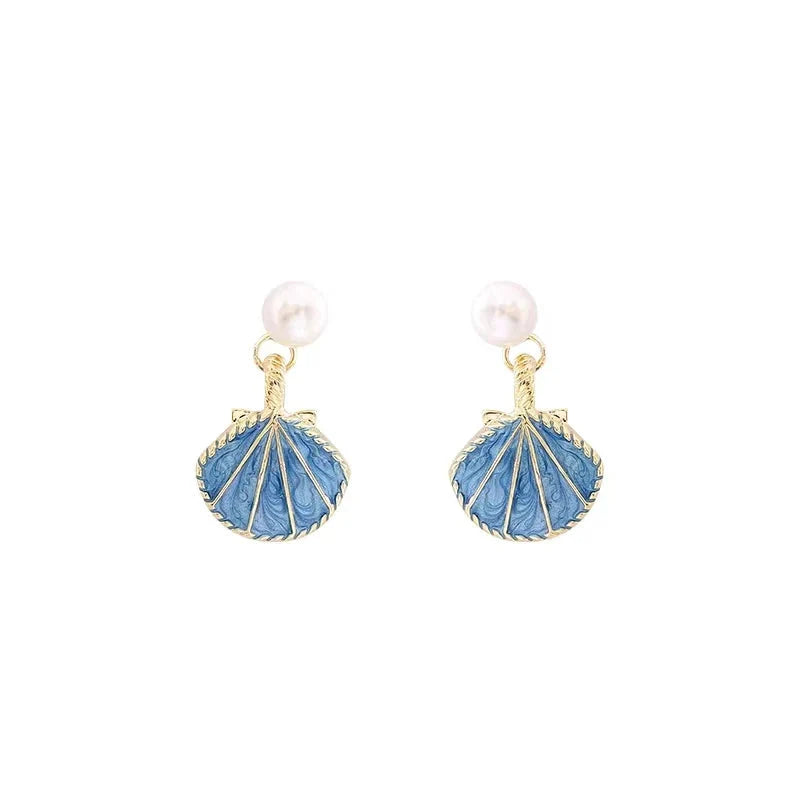 Pendientes de Concha de Vieira Azul Concha