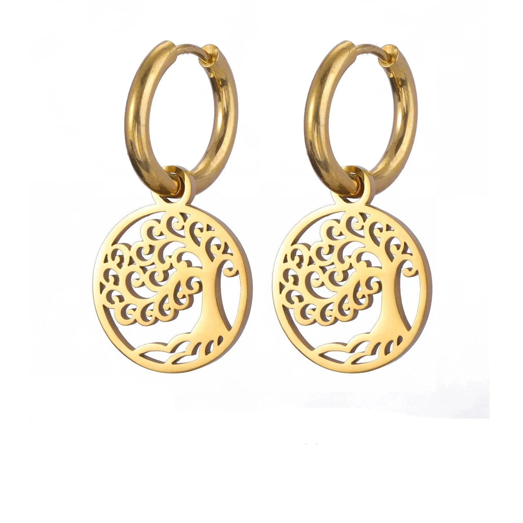 Pendientes Aros Colgantes Árbol de la Vida en oro