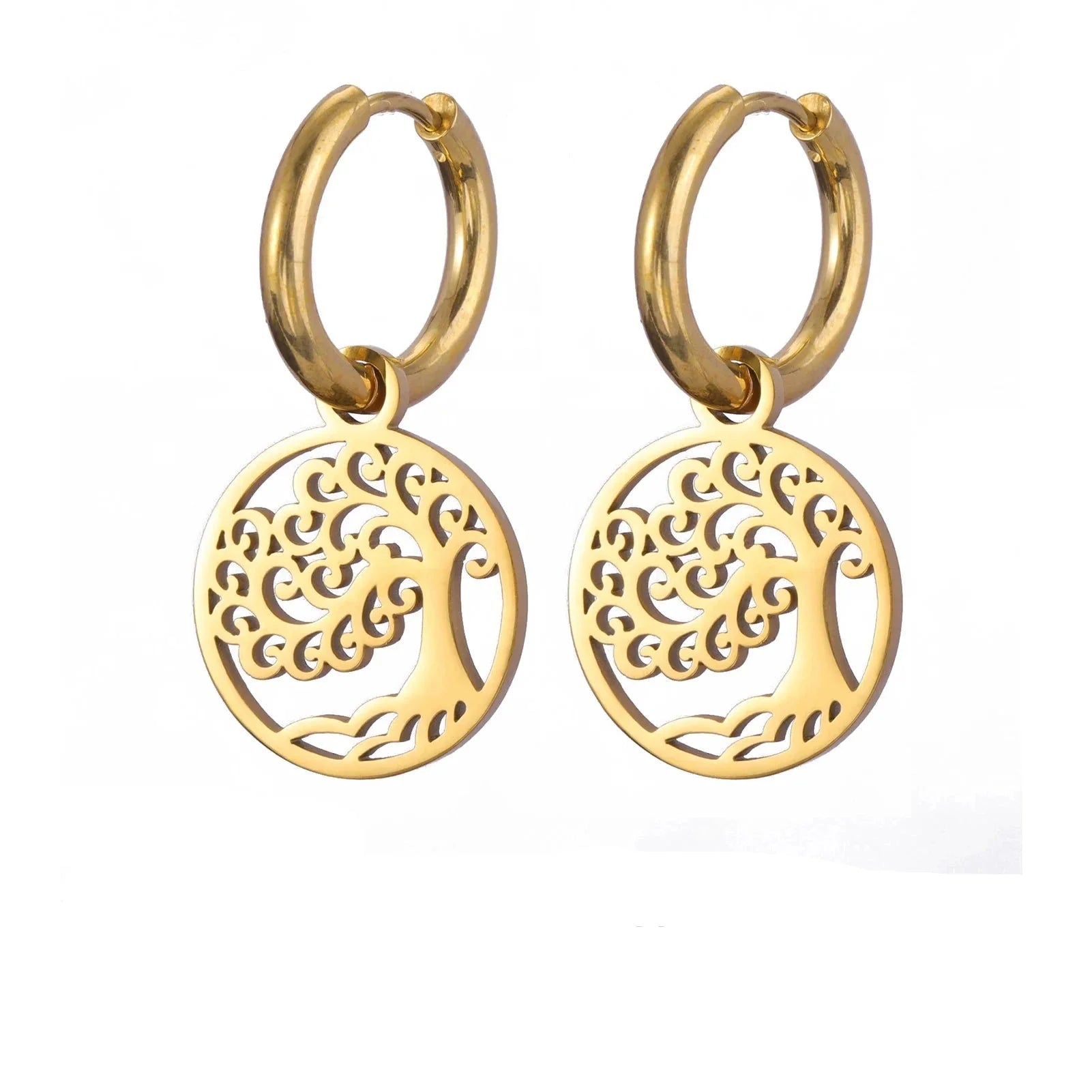 Pendientes Aros Colgantes Árbol de la Vida en oro