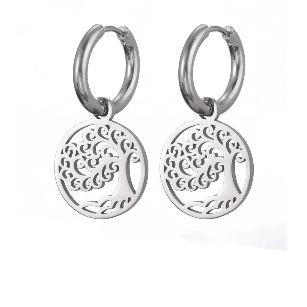 Pendientes Aros Colgantes Árbol de la Vida en plata