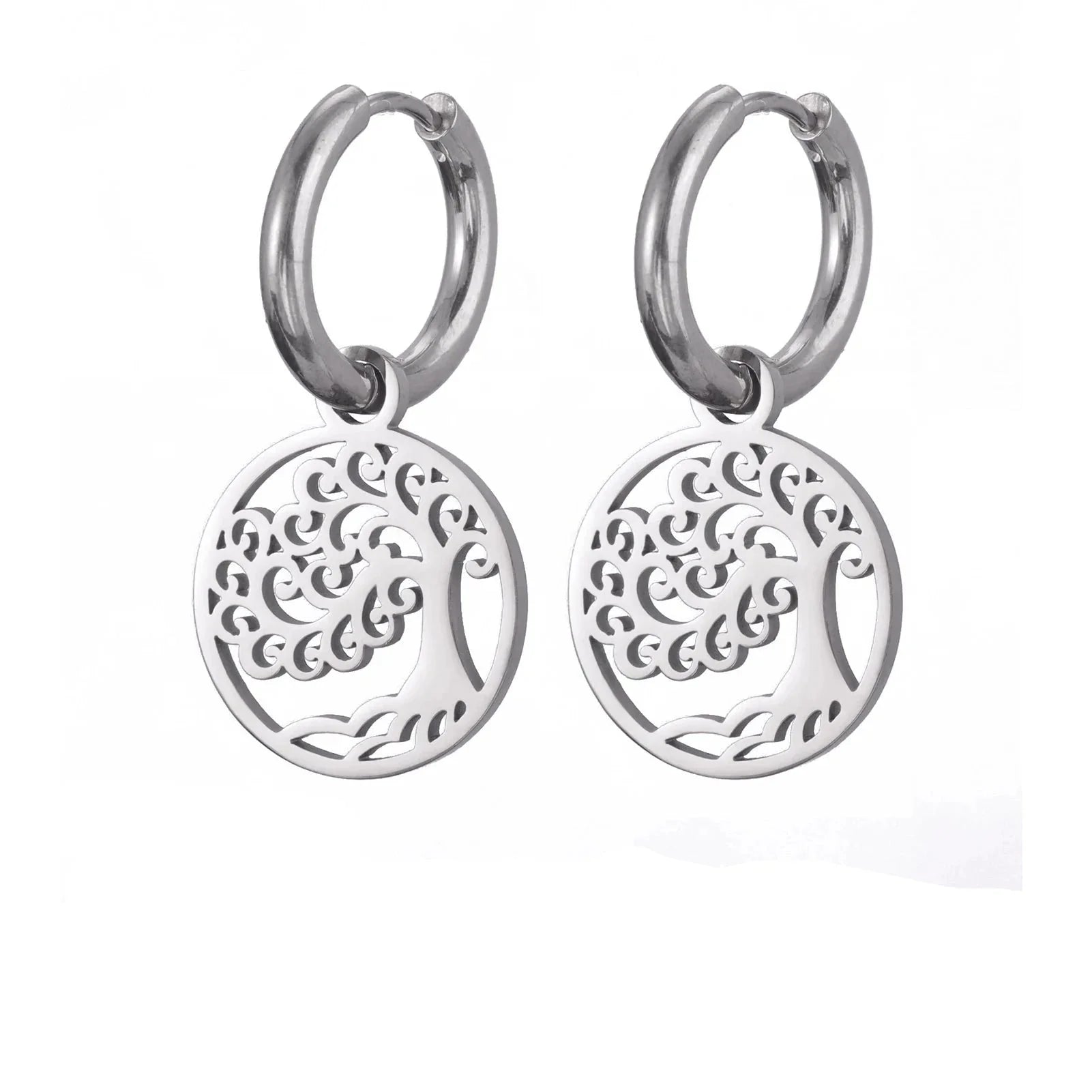 Pendientes Aros Colgantes Árbol de la Vida en plata