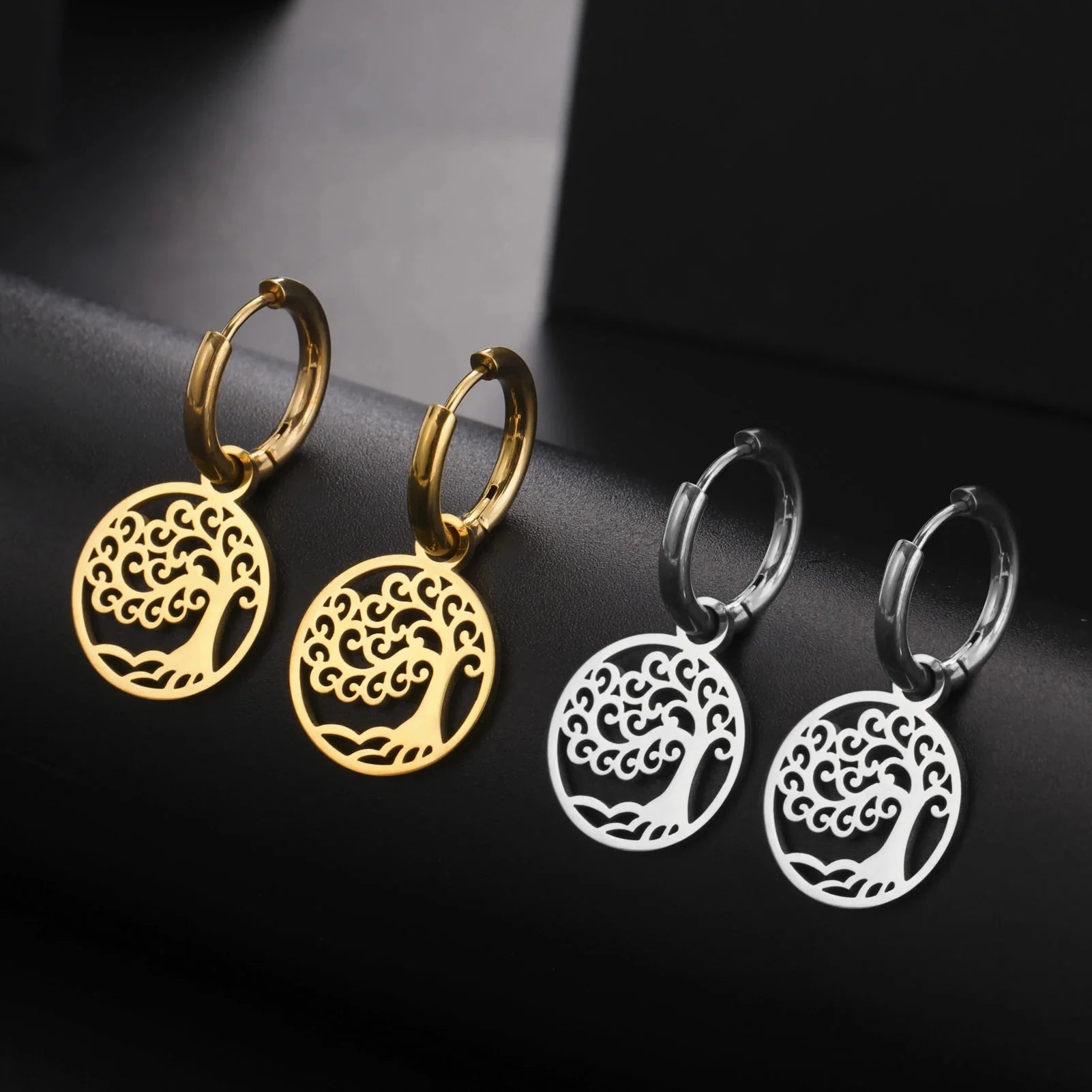 Pendientes Aros Colgantes Árbol de la Vida en plata
