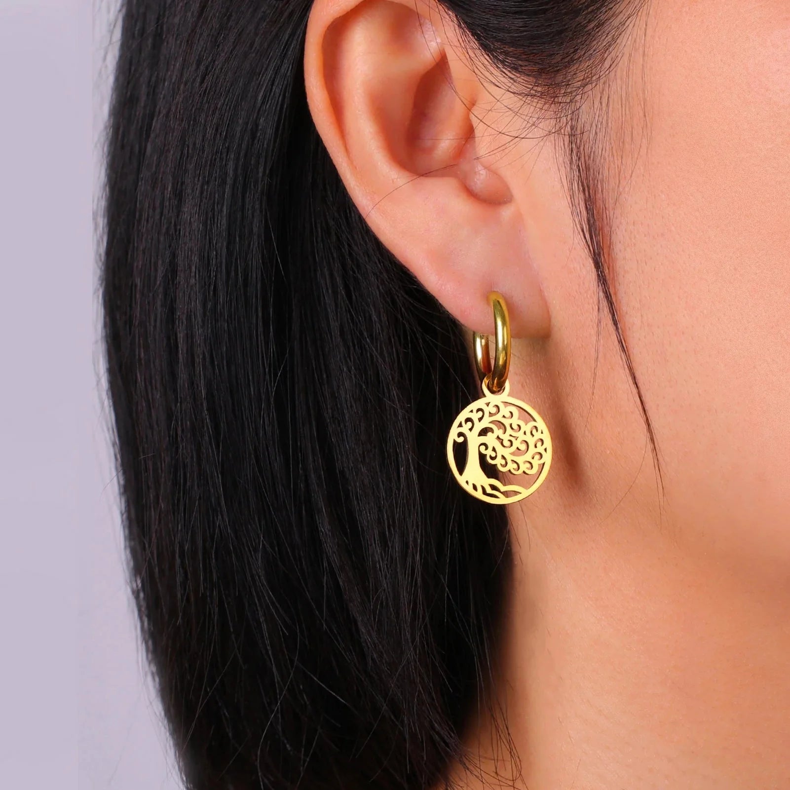 Pendientes Aros Colgantes Árbol de la Vida en oro