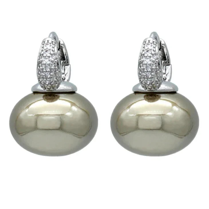 Aretes Aros con Perla Azul y Circonio plata y beige