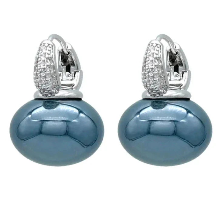 Aretes Aros con Perla Azul y Circonio plata y azul