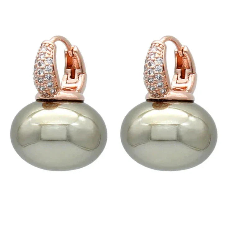 Aretes Aros con Perla Azul y Circonio oro y beige