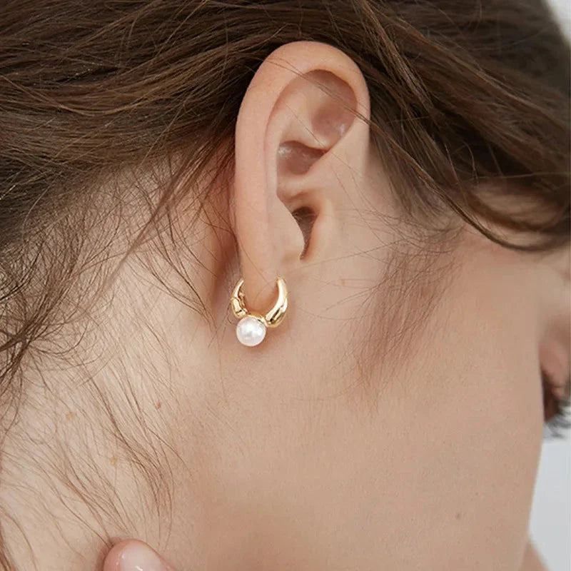 Pendientes Aros de Estilo Retro con Perla