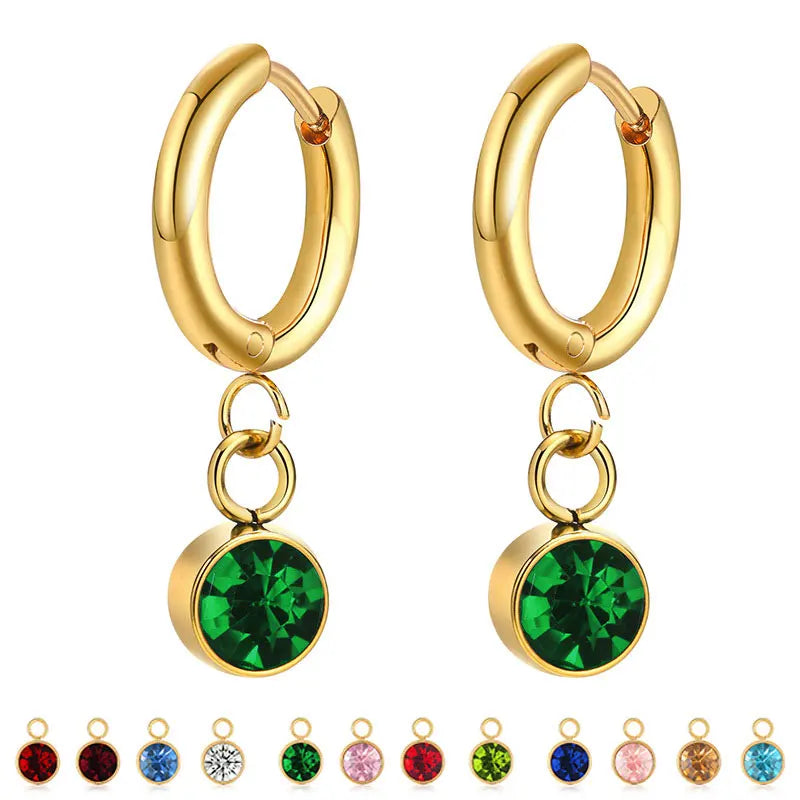 Aretes Aros con Zirconia Piedra de Nacimiento