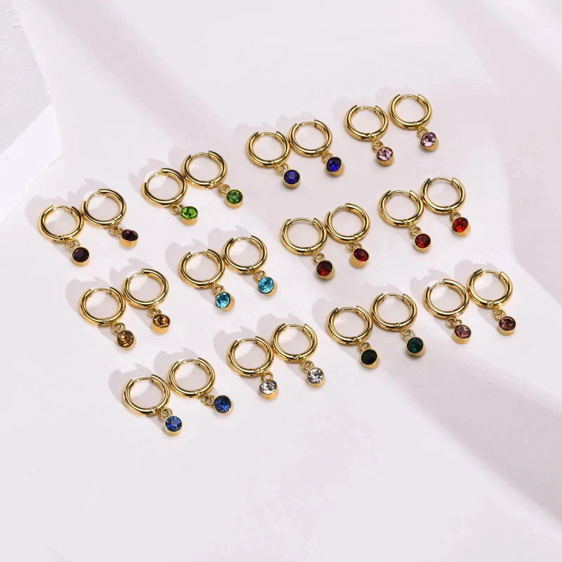 Aretes Aros con Zirconia Piedra de Nacimiento