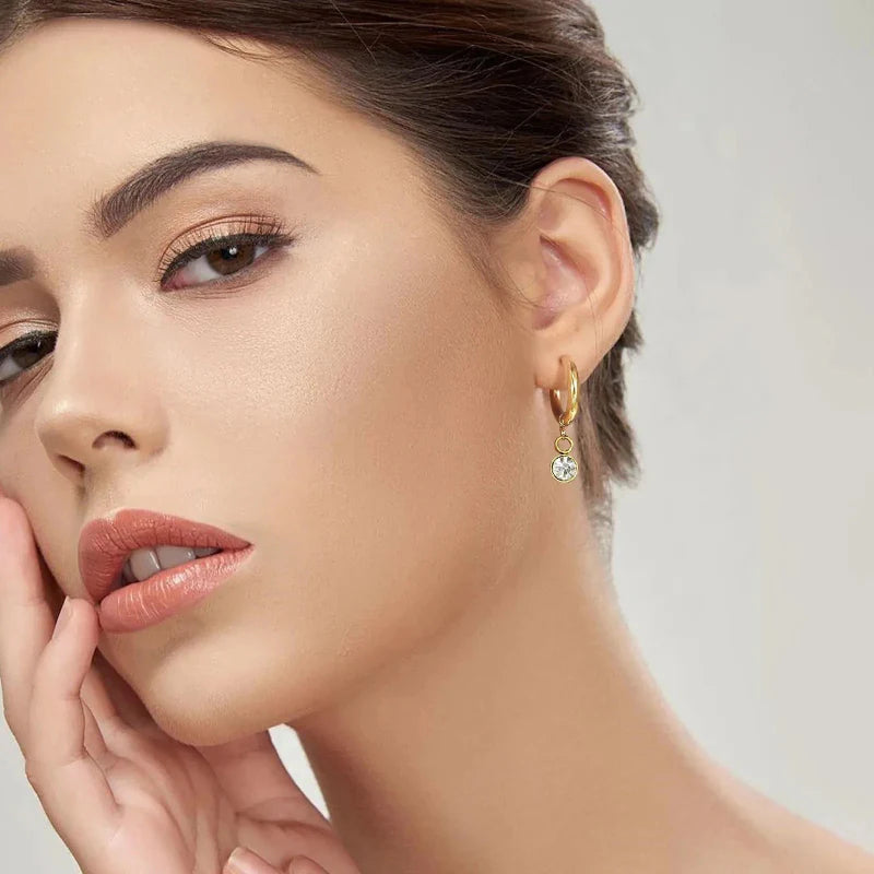 Aretes Aros con Zirconia Piedra de Nacimiento