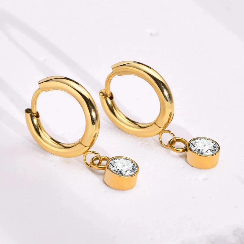 Aretes Aros con Zirconia Piedra de Nacimiento