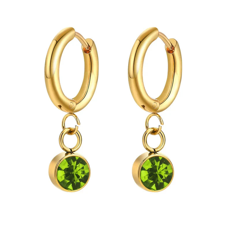 Aretes Aros con Zirconia Piedra de Nacimiento