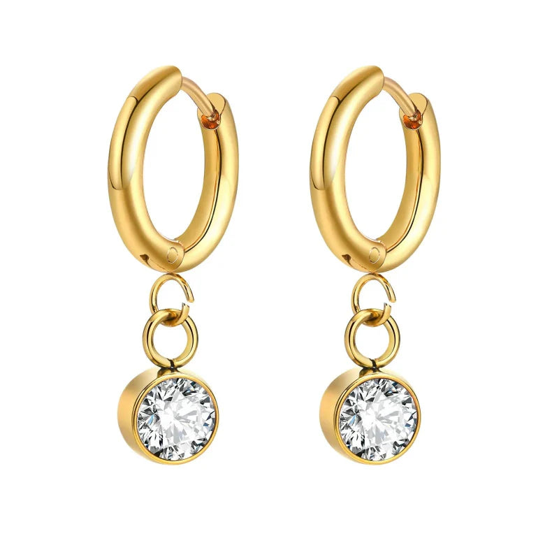 Aretes Aros con Zirconia Piedra de Nacimiento