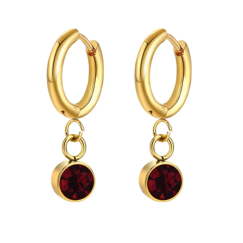 Aretes Aros con Zirconia Piedra de Nacimiento