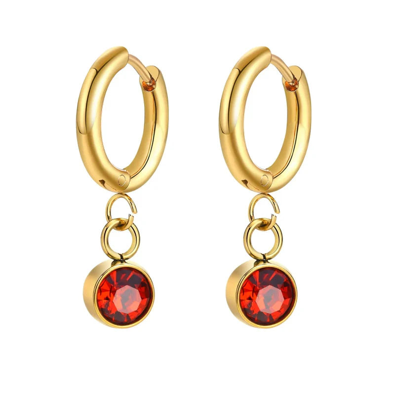 Aretes Aros con Zirconia Piedra de Nacimiento