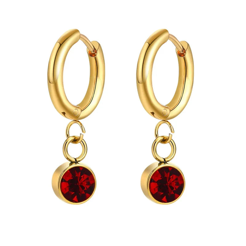 Aretes Aros con Zirconia Piedra de Nacimiento