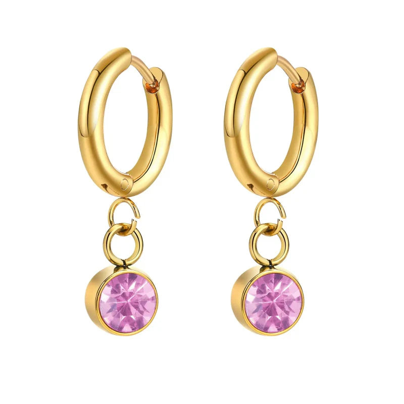 Aretes Aros con Zirconia Piedra de Nacimiento