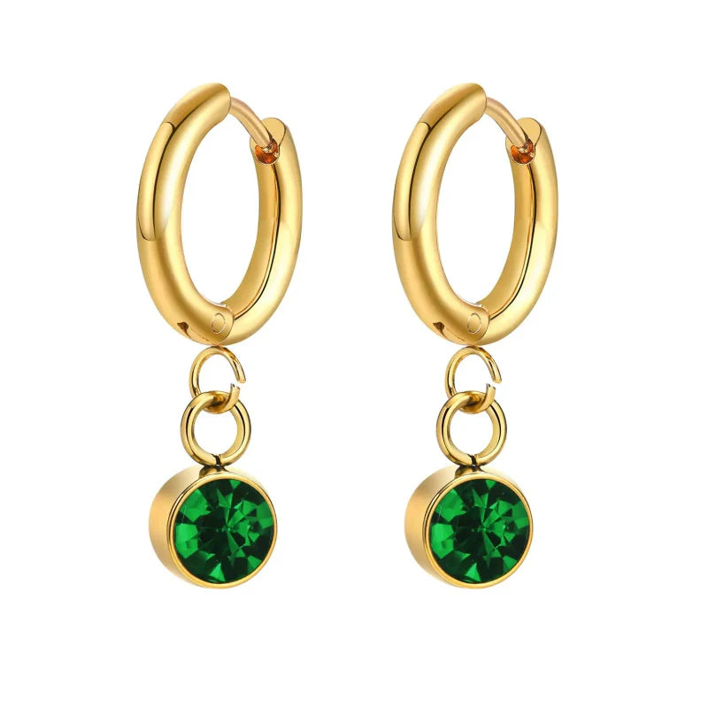Aretes Aros con Zirconia Piedra de Nacimiento