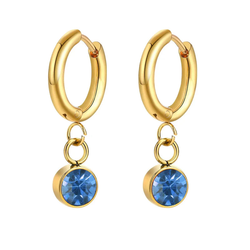 Aretes Aros con Zirconia Piedra de Nacimiento