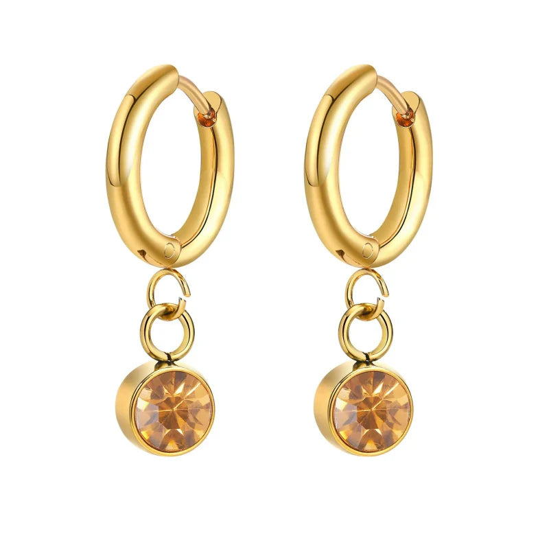 Aretes Aros con Zirconia Piedra de Nacimiento