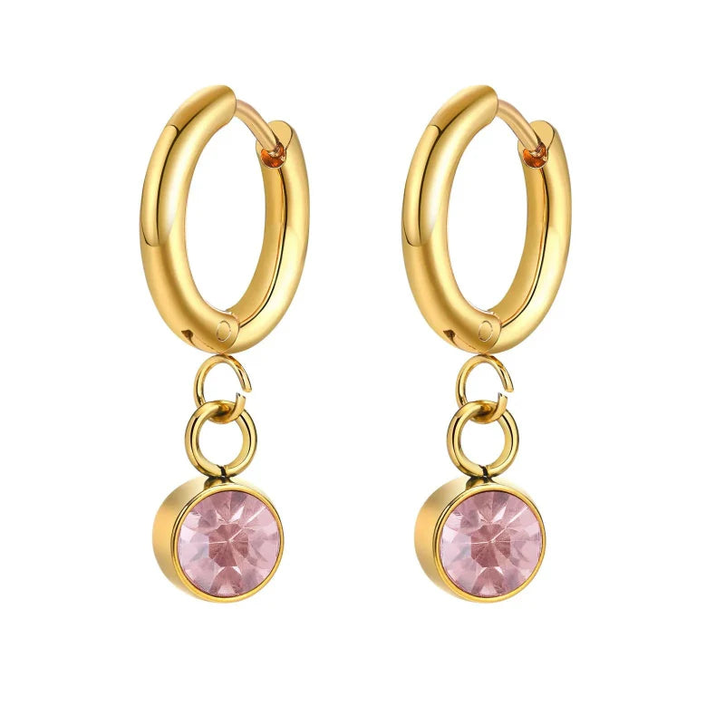 Aretes Aros con Zirconia Piedra de Nacimiento