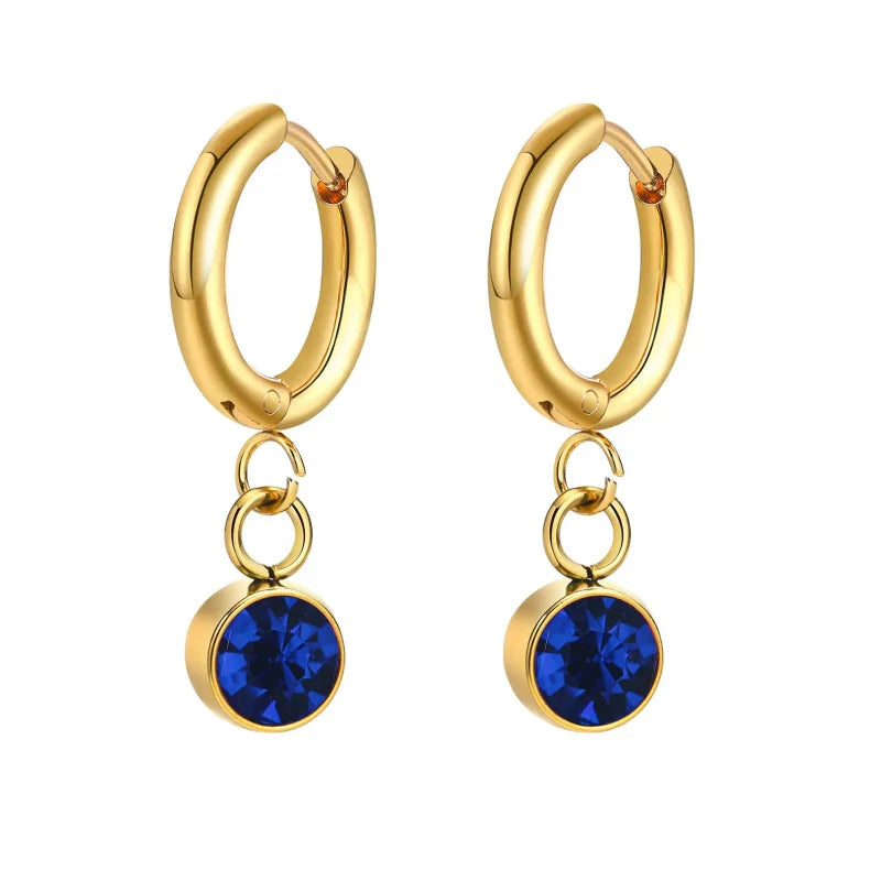 Aretes Aros con Zirconia Piedra de Nacimiento