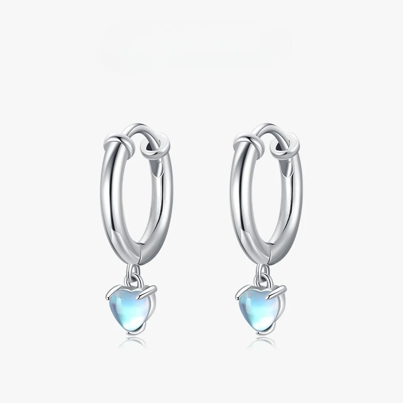 Aretes Aros Corazón Fertilidad Piedra de Luna