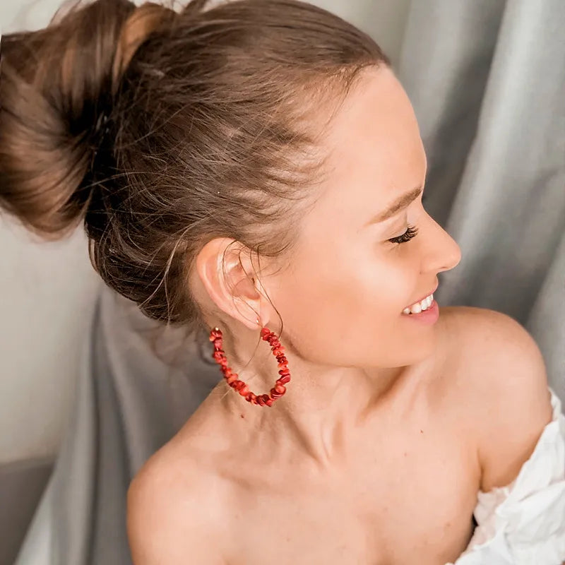 Aretes Aros Coral Rojo