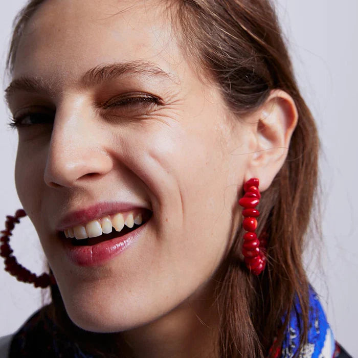 Aretes Aros Coral Rojo