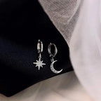 Aretes Aros Estrella y Luna con Circonio en plata