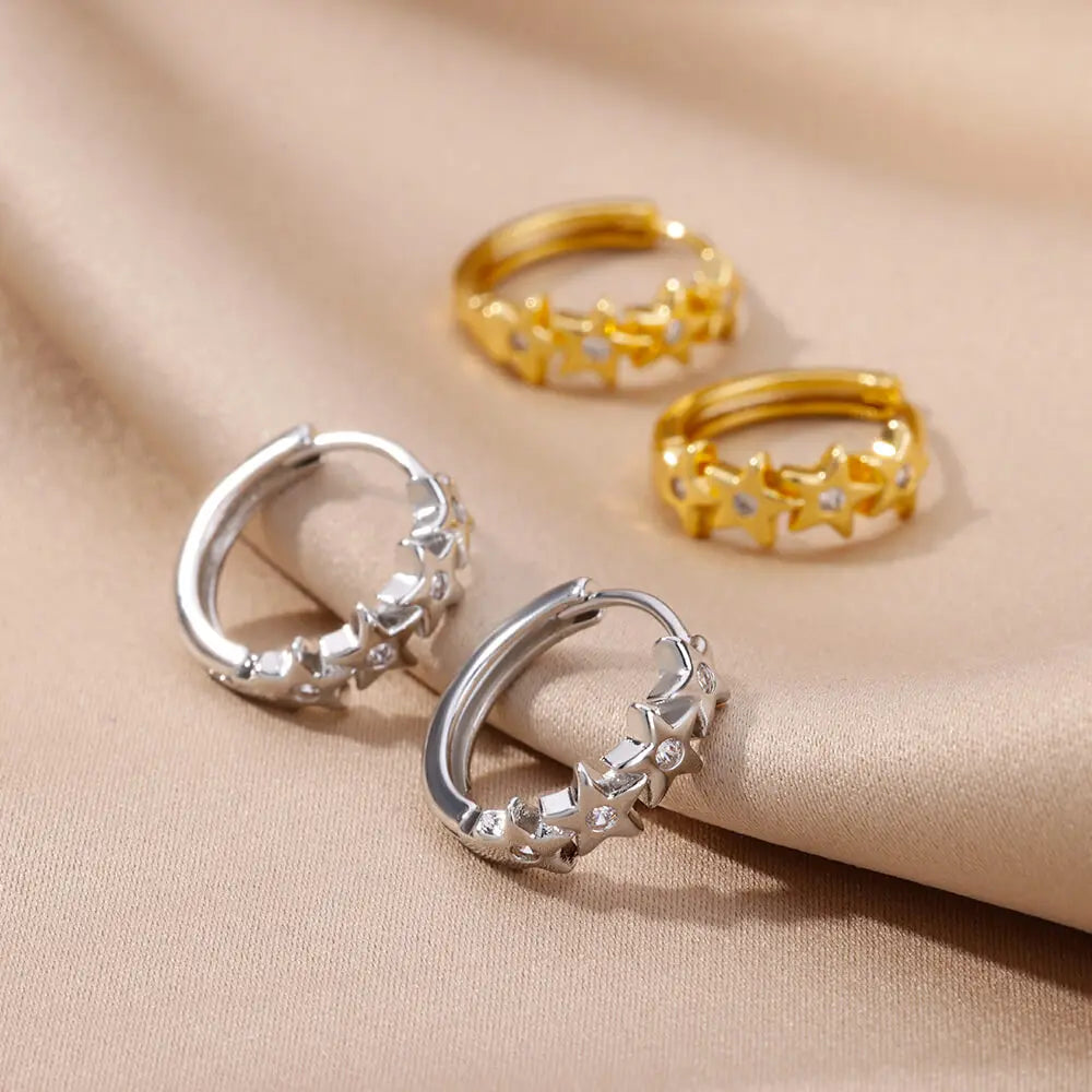 Aretes de Aro Estrellas con Circonio plateado