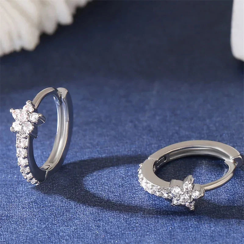 Aretes Aros Estrella con Circonio plata