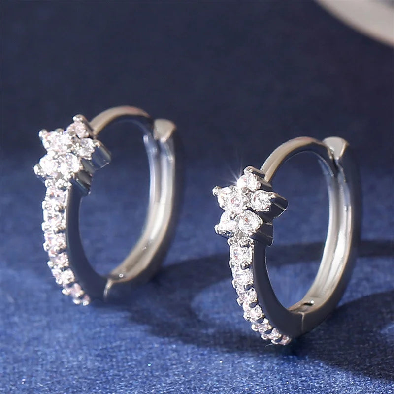 Aretes Aros Estrella con Circonio plata