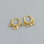 Aretes Aros Colgantes con Estrellas y Lunas en Oro