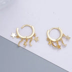 Aretes Aros Colgantes con Estrellas y Lunas en Oro