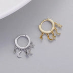 Aretes Aros Colgantes con Estrellas y Lunas en Plata