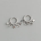Aretes Aros Colgantes con Estrellas y Lunas en Plata