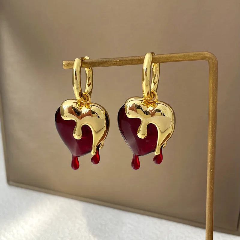 Aretes Aros Fundidos en Forma de Corazón de Oro