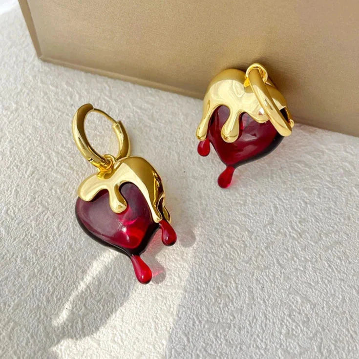 Aretes Aros Fundidos en Forma de Corazón de Oro
