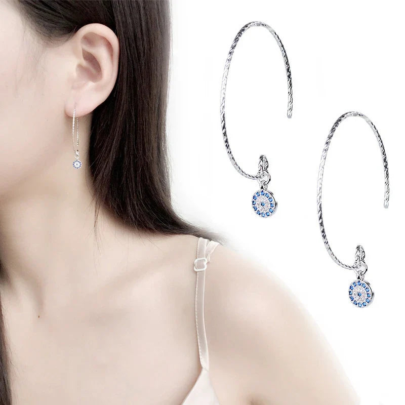 Aretes de Aro con Ojo Turco Azul de Cristal
