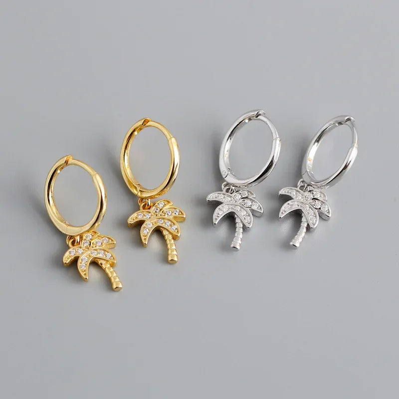 Aretes Aros Palma con Circonio plateados