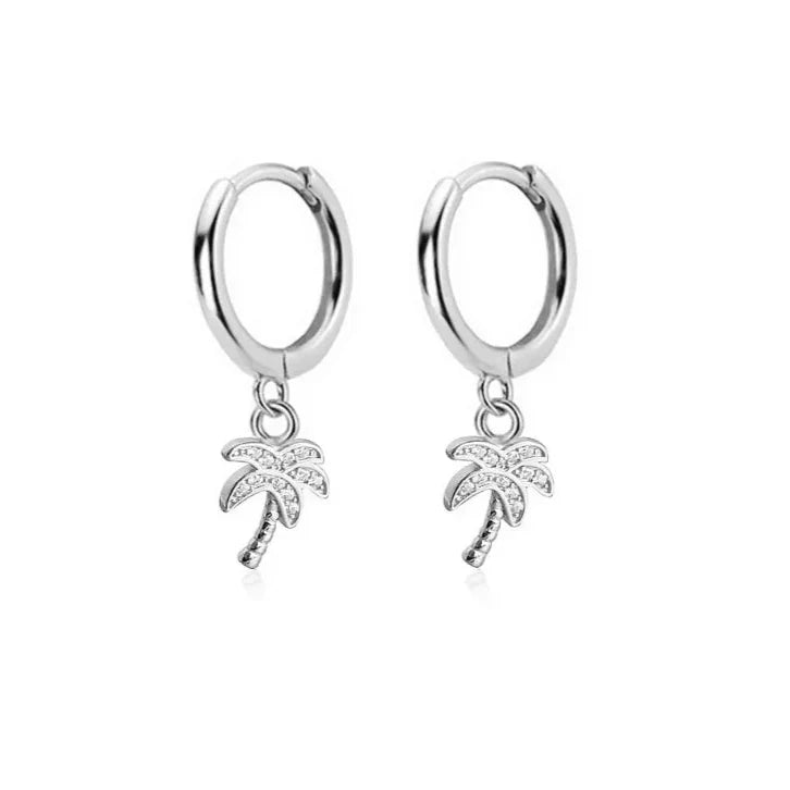 Aretes Aros Palma con Circonio plateados