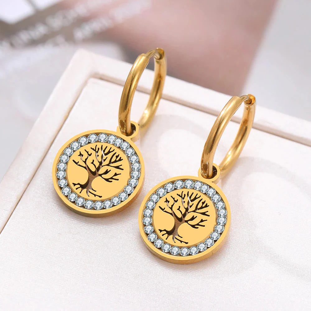Aretes Colgantes de Aro Árbol de la Vida oro