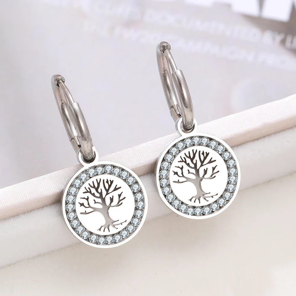 Aretes Colgantes de Aro Árbol de la Vida plata
