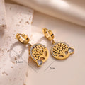 Aretes Colgantes de Aro Árbol de la Vida Corazón blanco