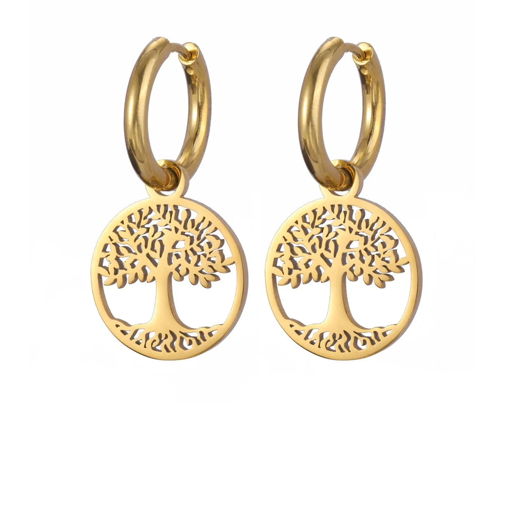 Aretes Colgantes de Aro Árbol de la Vida para Mujer en oro